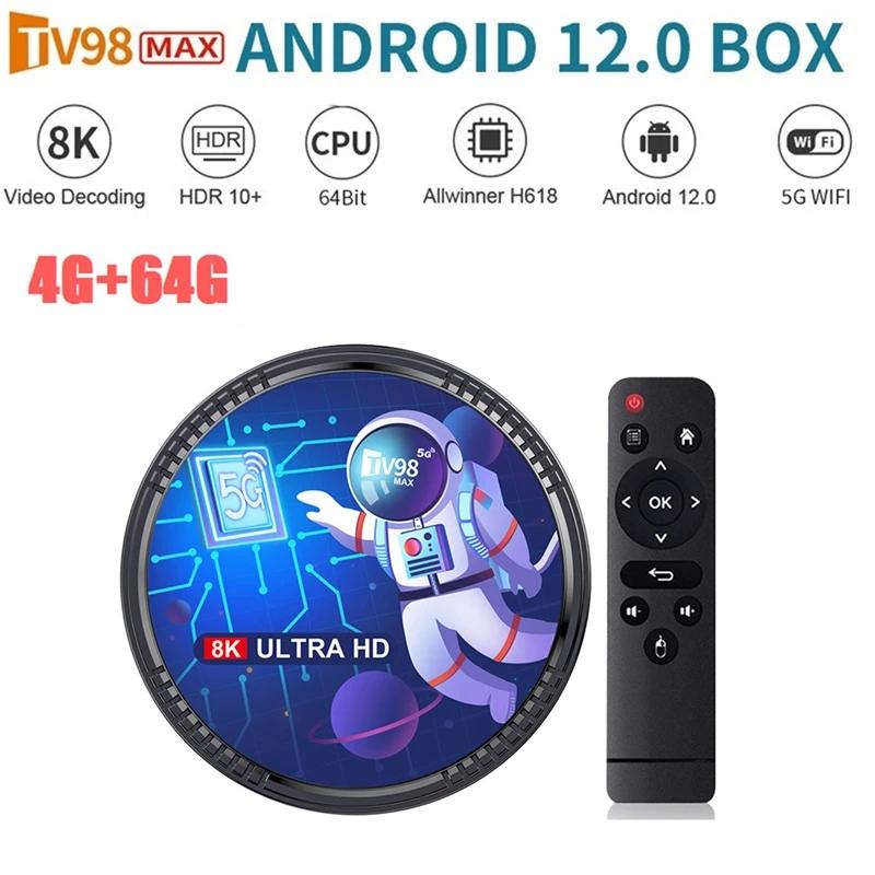  TV ڽ, ȵ̵ 12 Ʈ TV ڽ, 2.4G + 5G ,  5.0 H265, TV98 ̵ ÷̾, TV98MAX, 4G + 32G, H618